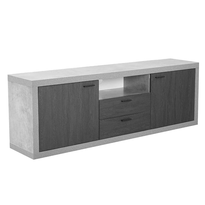 Pletora TV Unit with storage up to 75 inches-Cement Grey/Dark Oak-With 2-Year Warranty