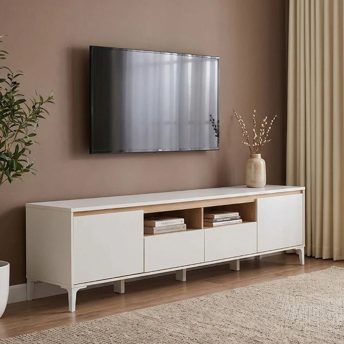 Estonia TV Unit with 2 Doors & 2 Cabinets - Up to 60 Inches - White/Oak - With 2-Year Warranty