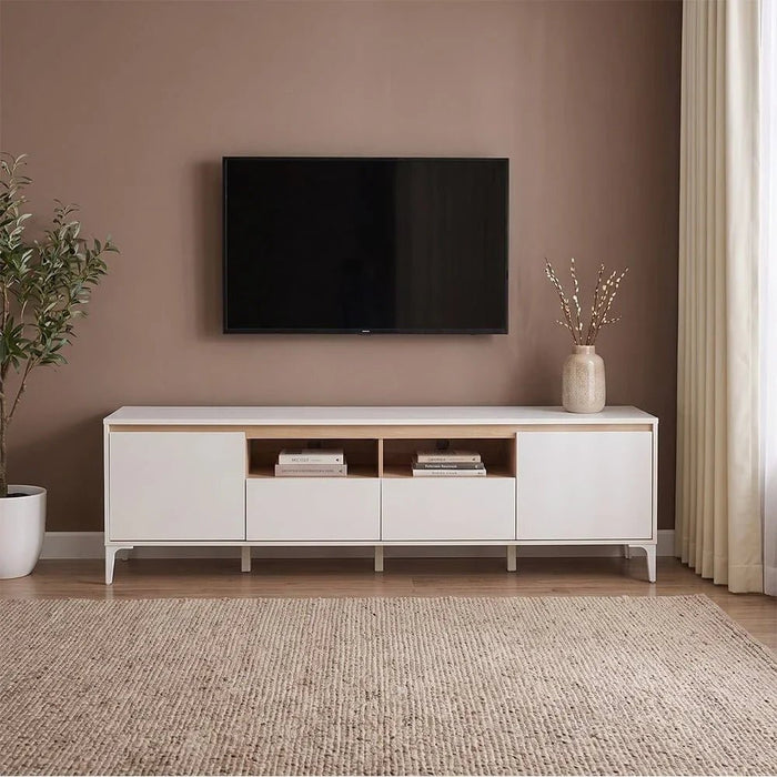 Estonia TV Unit with 2 Doors & 2 Cabinets - Up to 60 Inches - White/Oak - With 2-Year Warranty