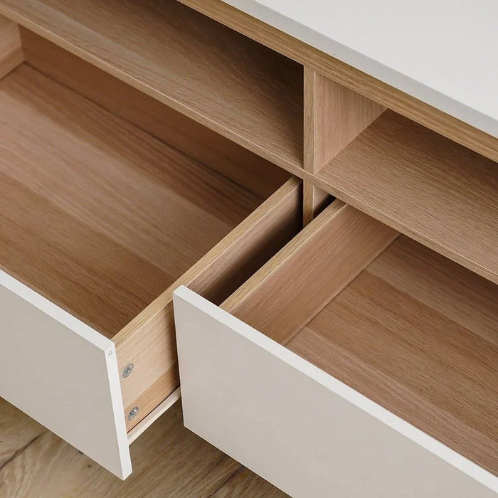 Estonia TV Unit with 2 Doors & 2 Cabinets - Up to 60 Inches - White/Oak - With 2-Year Warranty