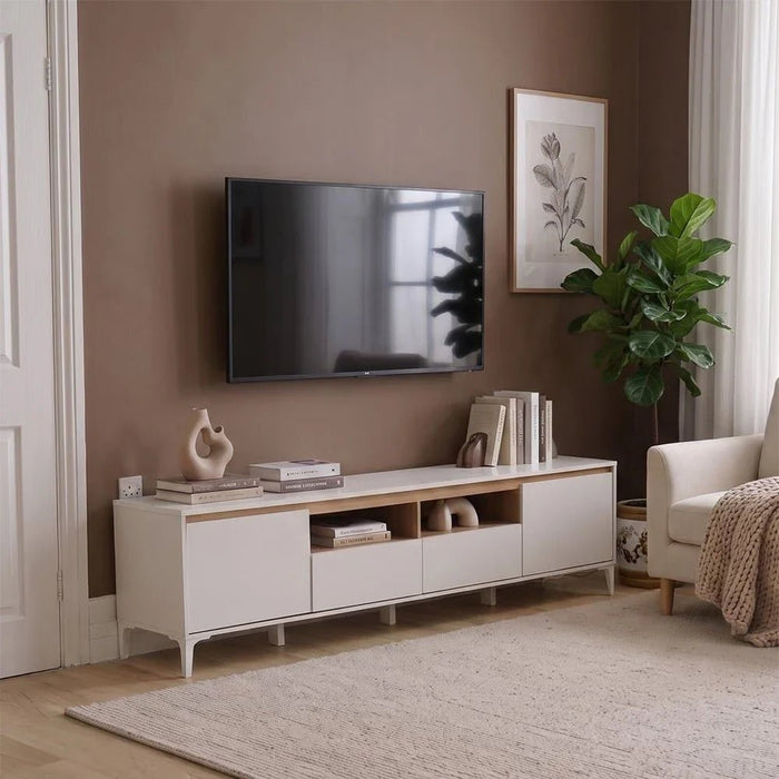 Estonia TV Unit with 2 Doors & 2 Cabinets - Up to 60 Inches - White/Oak - With 2-Year Warranty