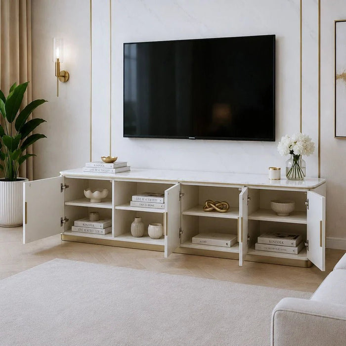 Fortville 4 Door High Gloss TV Unit - Upto 80 Inch -Light Grey