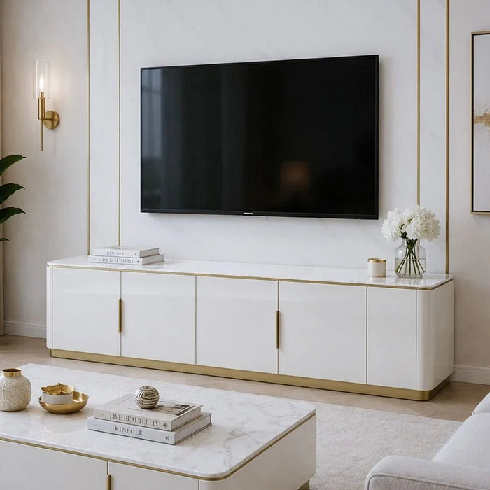 Fortville 4 Door High Gloss TV Unit - Upto 80 Inch -Light Grey