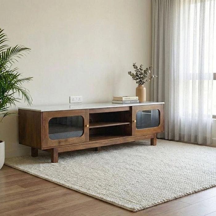 Camelle TV Unit Up To 75 Inches - White/Brown - With 2-Year Warranty