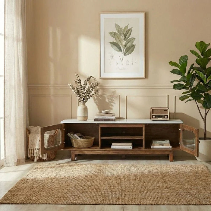 Camelle TV Unit Up To 75 Inches - White/Brown - With 2-Year Warranty
