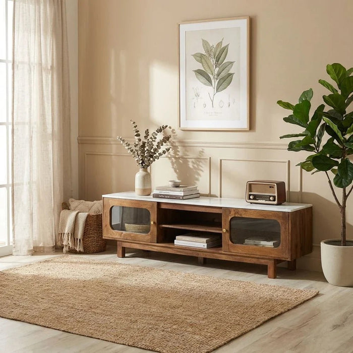 Camelle TV Unit Up To 75 Inches - White/Brown - With 2-Year Warranty