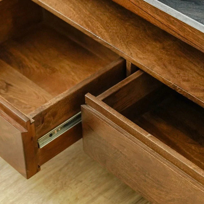 York 2 Door & 2 Drawer Marble Top Tv Unit Up To 75 Inch  -Black/Walnut
