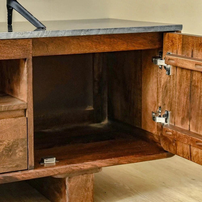 York 2 Door & 2 Drawer Marble Top Tv Unit Up To 75 Inch  -Black/Walnut