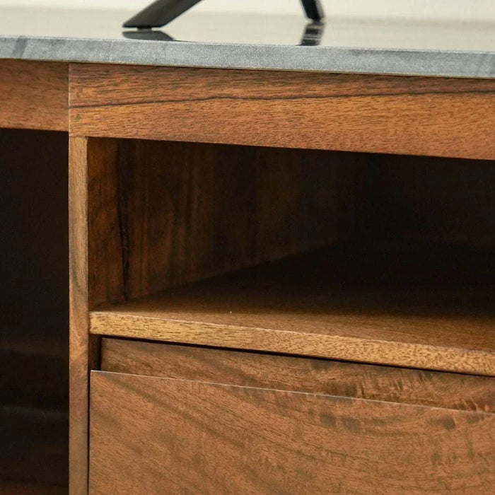 York 2 Door & 2 Drawer Marble Top Tv Unit Up To 75 Inch  -Black/Walnut