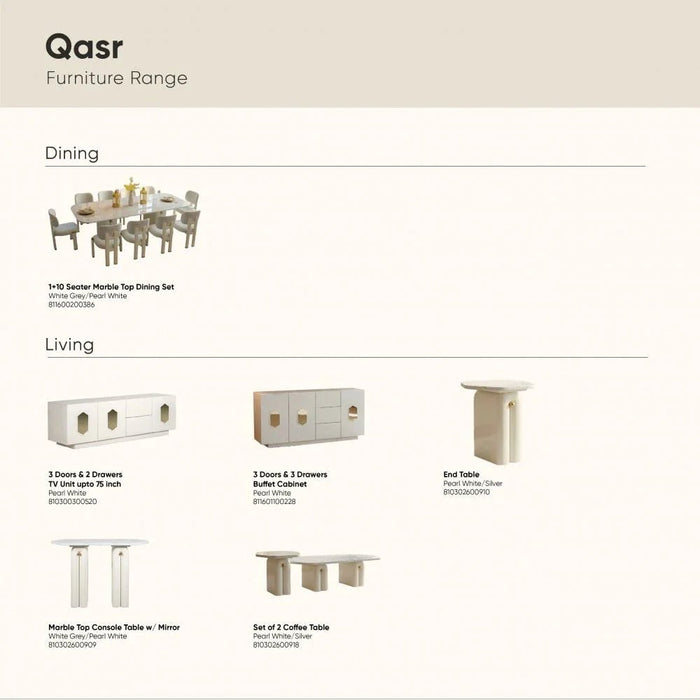 Qasr 3-Door & 2-Drawer TV Unit - Up to 75 inches - Pearl White - With 3-Year Warranty