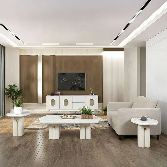Qasr 3-Door & 2-Drawer TV Unit - Up to 75 inches - Pearl White - With 3-Year Warranty