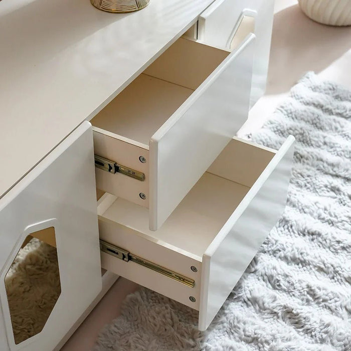 Qasr 3-Door & 2-Drawer TV Unit - Up to 75 inches - Pearl White - With 3-Year Warranty