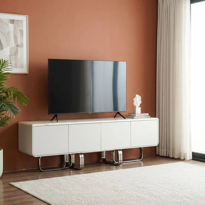 Retrova 4 DoorsÊ TV Unit upto 75 inch - White Grey /Gunmetal