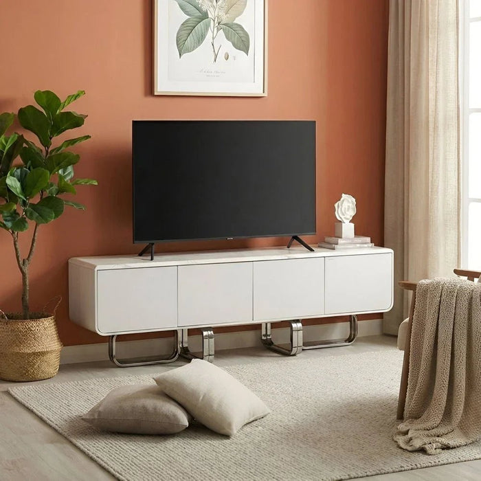 Retrova 4 DoorsÊ TV Unit upto 75 inch - White Grey /Gunmetal