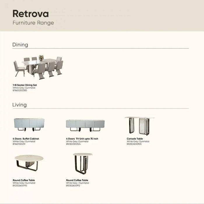 Retrova 4 DoorsÊ TV Unit upto 75 inch - White Grey /Gunmetal