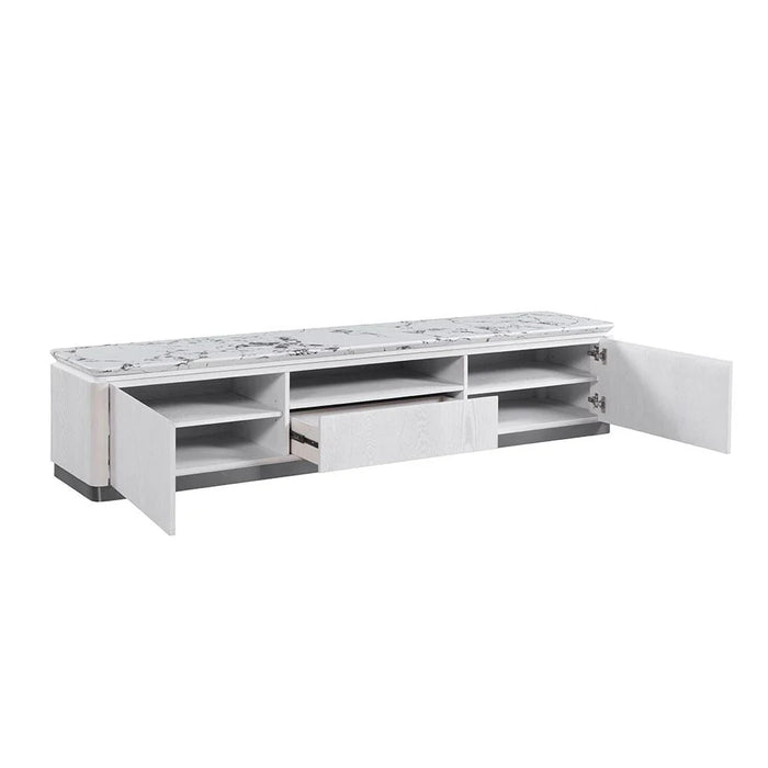Akira Stone Top Tv Unit With 2Doors And 1Drawer Up To 80 Inches -White/Grey