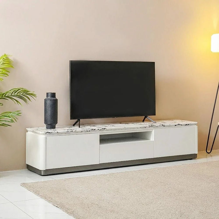 Akira Stone Top Tv Unit With 2Doors And 1Drawer Up To 80 Inches -White/Grey