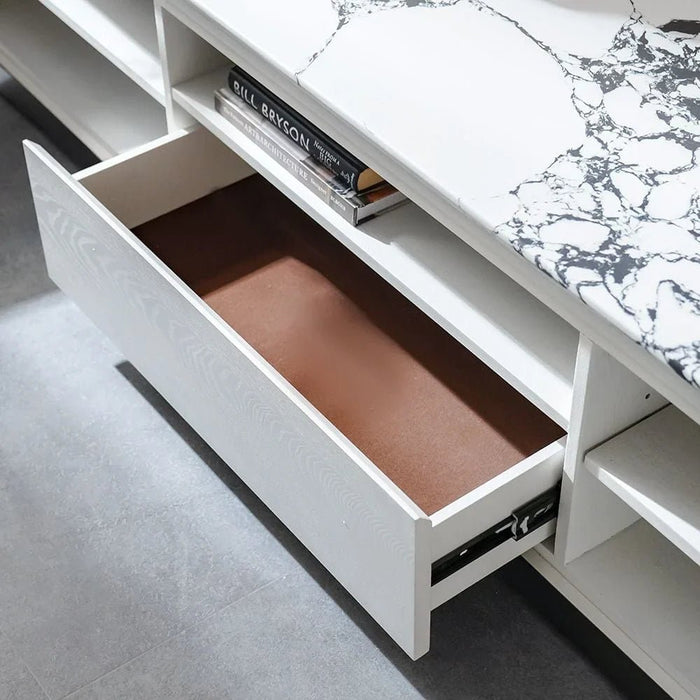 Akira Stone Top Tv Unit With 2Doors And 1Drawer Up To 80 Inches -White/Grey