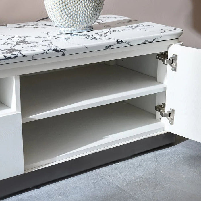 Akira Stone Top Tv Unit With 2Doors And 1Drawer Up To 80 Inches -White/Grey