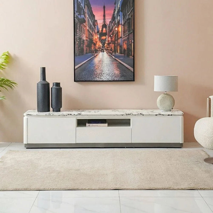 Akira Stone Top Tv Unit With 2Doors And 1Drawer Up To 80 Inches -White/Grey