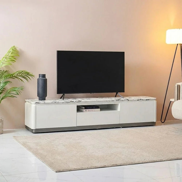 Akira Stone Top Tv Unit With 2Doors And 1Drawer Up To 80 Inches -White/Grey
