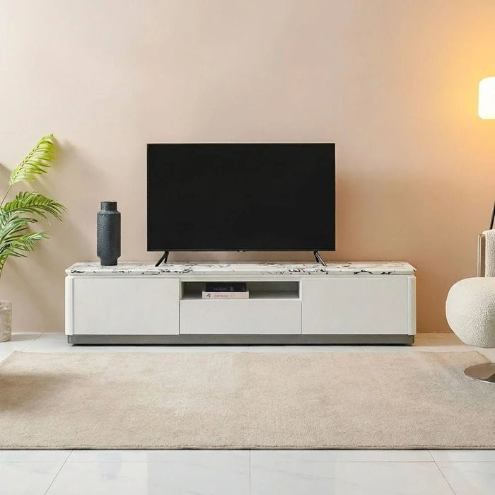 Akira Stone Top Tv Unit With 2Doors And 1Drawer Up To 80 Inches -White/Grey