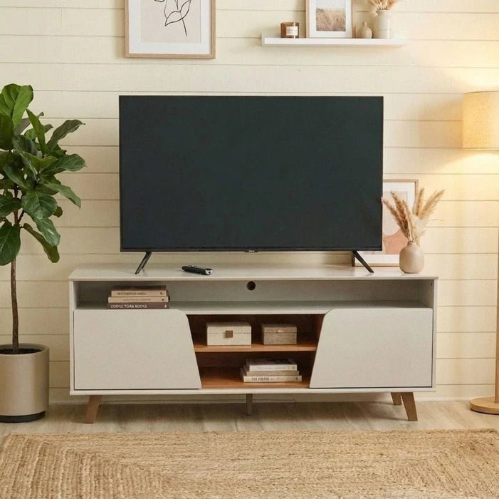 Lana Tv Unit  With 2Doors & Open Shelves Up To 60 Inch - Off White/Brown