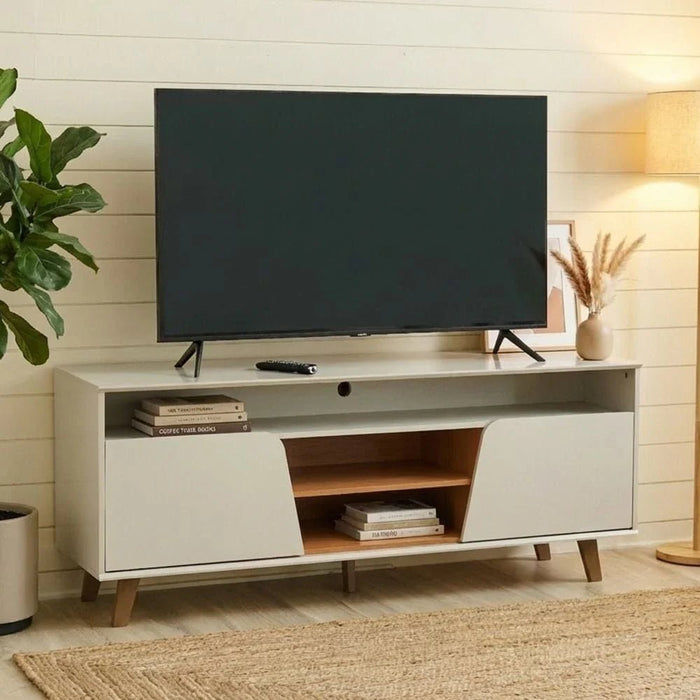 Lana Tv Unit  With 2Doors & Open Shelves Up To 60 Inch - Off White/Brown