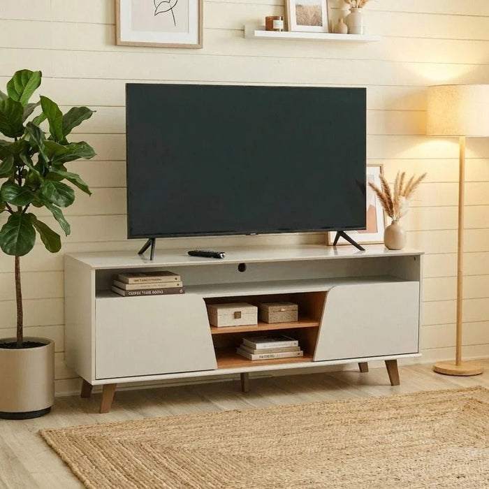 Lana Tv Unit  With 2Doors & Open Shelves Up To 60 Inch - Off White/Brown