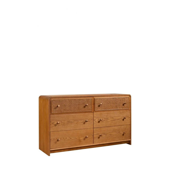 Rita 6-Drawer Dresser with Natural Rattan- Oak/Rattan Ð With 2-Year Warranty