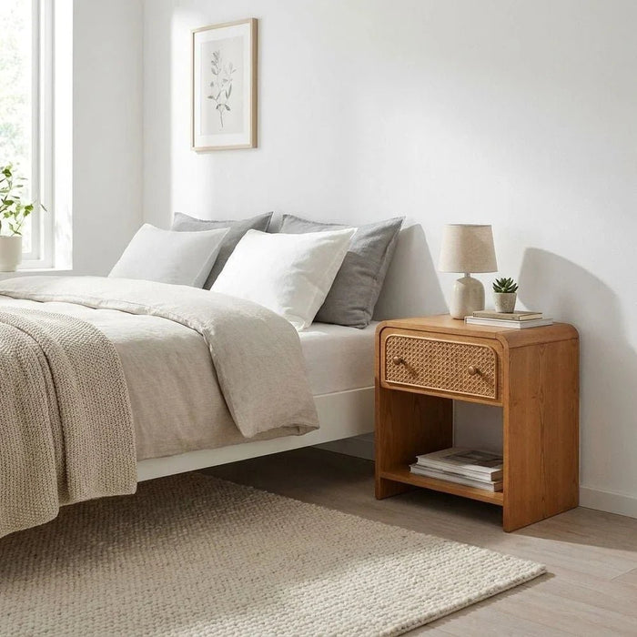 Rita Night Stand with Natural Rattan-Oak/Rattan Ð With 2-Year Warranty