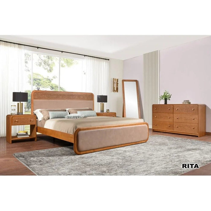 Rita Night Stand with Natural Rattan-Oak/Rattan Ð With 2-Year Warranty