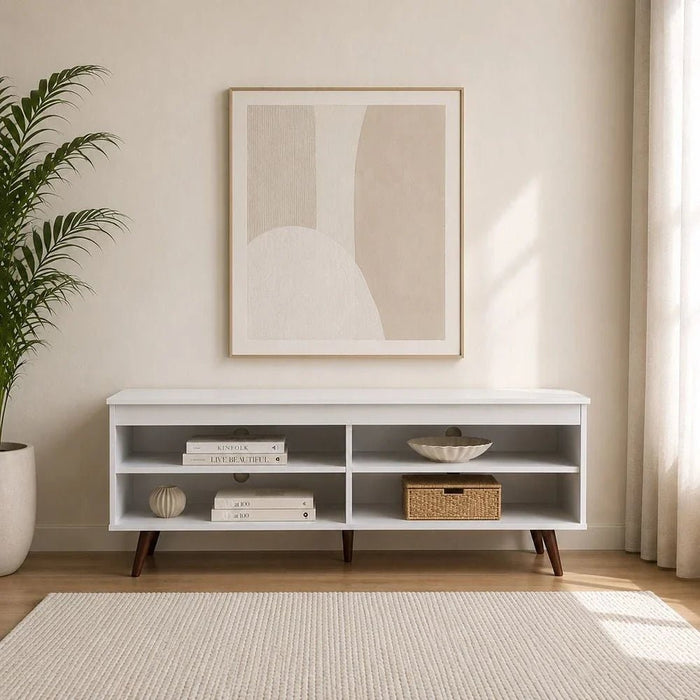 Railey TV Unit for TVs up to 50 Inches with Storage-White-With 2-Year Warranty