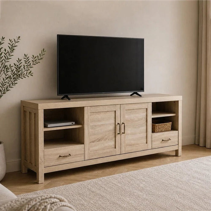 New Verano TV Unit up to 70 Inches - White Oak - With 2-Year Warranty