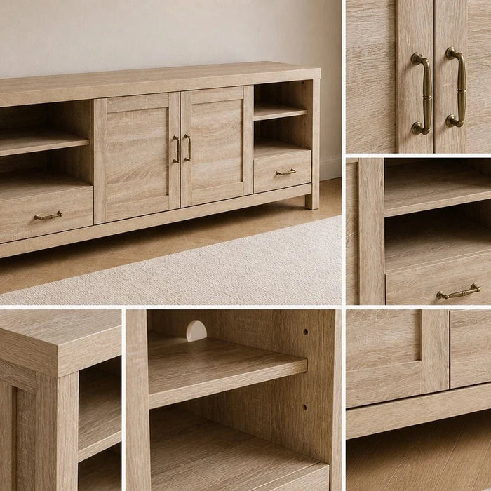 New Verano TV Unit up to 70 Inches - White Oak - With 2-Year Warranty