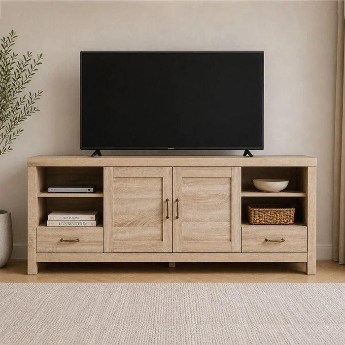 New Verano TV Unit up to 70 Inches - White Oak - With 2-Year Warranty