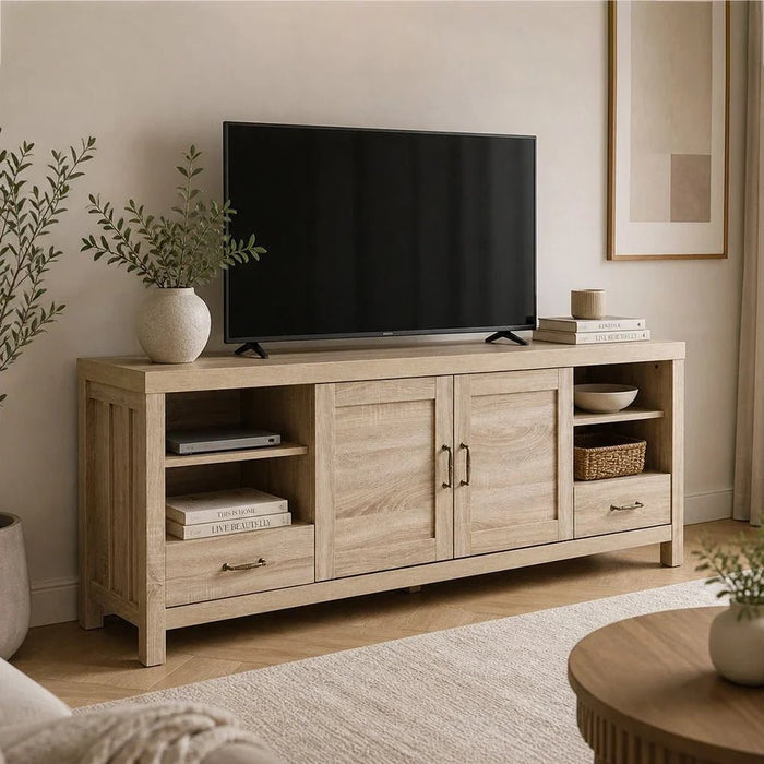 New Verano TV Unit up to 70 Inches - White Oak - With 2-Year Warranty