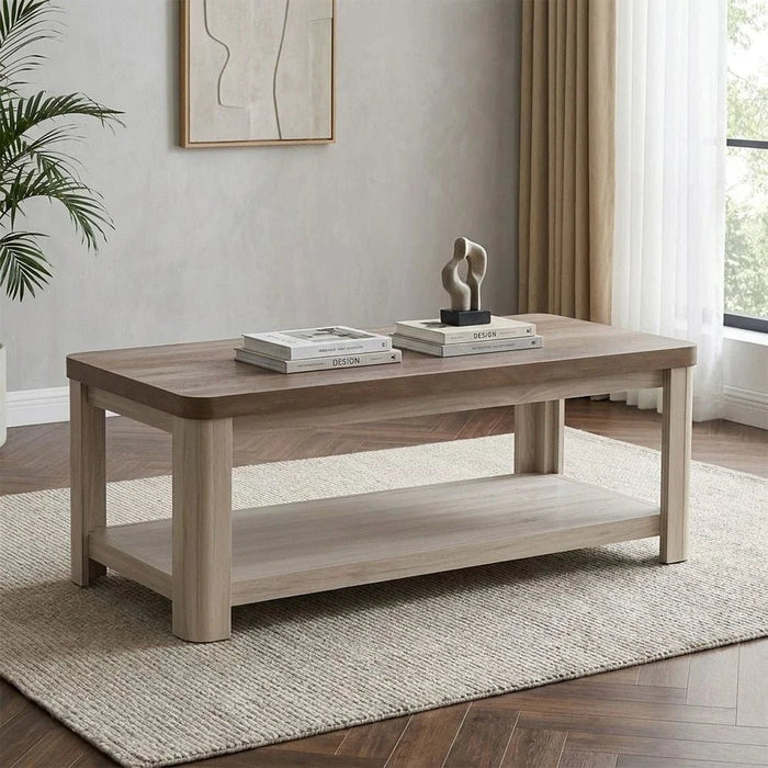 Olivos Coffee Table with Shelf-Ash Grey/Oak-With 2-Year Warranty