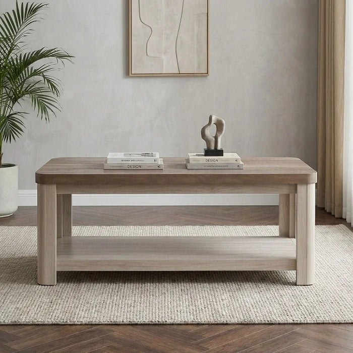 Olivos Coffee Table with Shelf-Ash Grey/Oak-With 2-Year Warranty