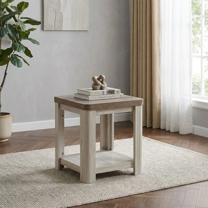 Olivos End Table with Shelf-Ash Grey/Oak-With 2-Year Warranty