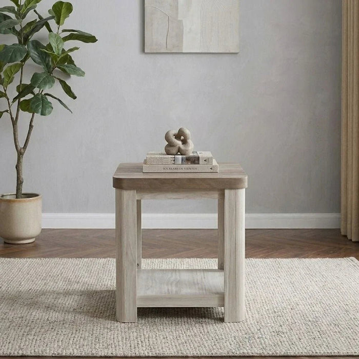 Olivos End Table with Shelf-Ash Grey/Oak-With 2-Year Warranty