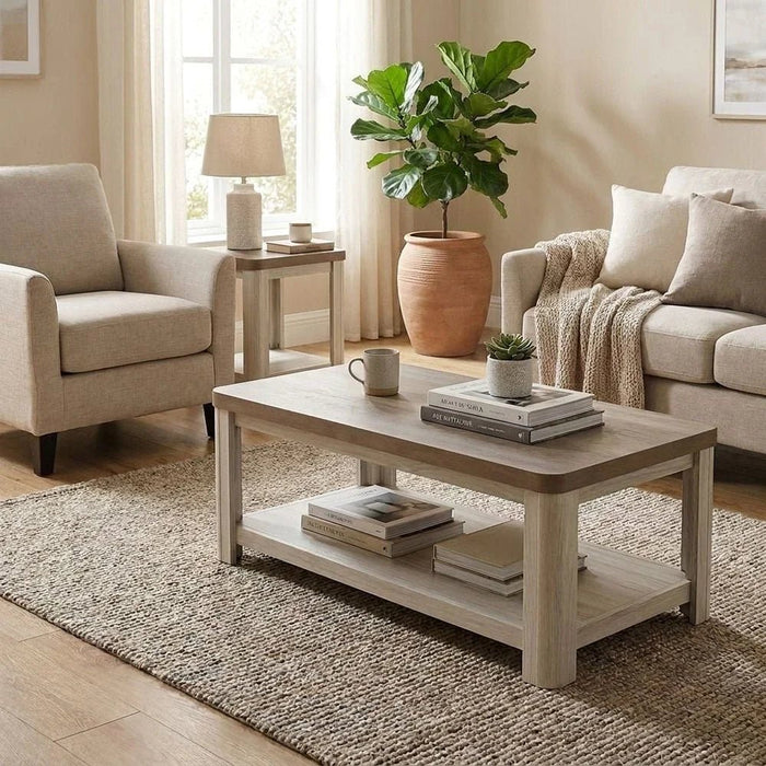 Olivos End Table with Shelf-Ash Grey/Oak-With 2-Year Warranty