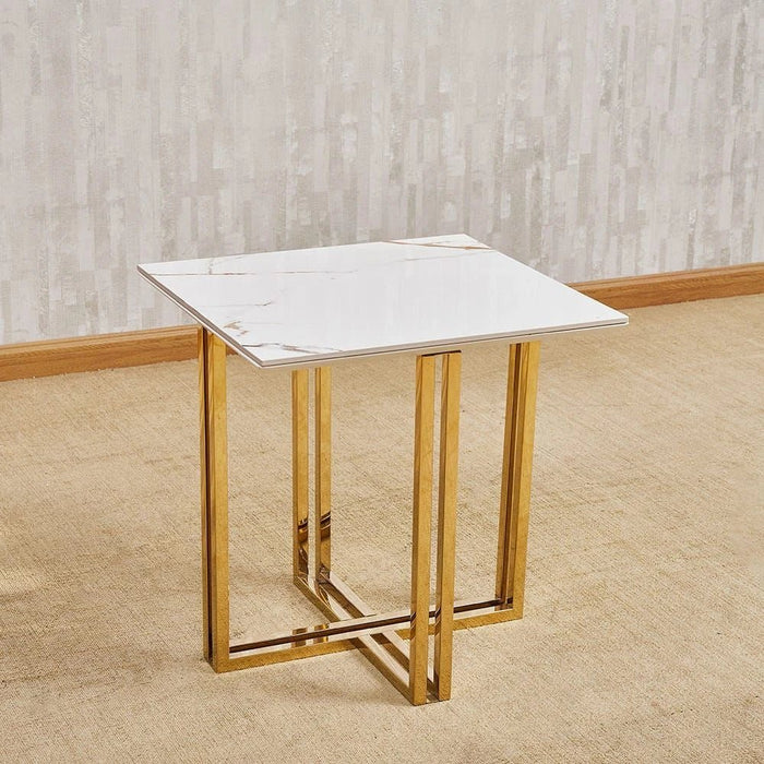 Tunesia End Table Sintered stone- White/Golden