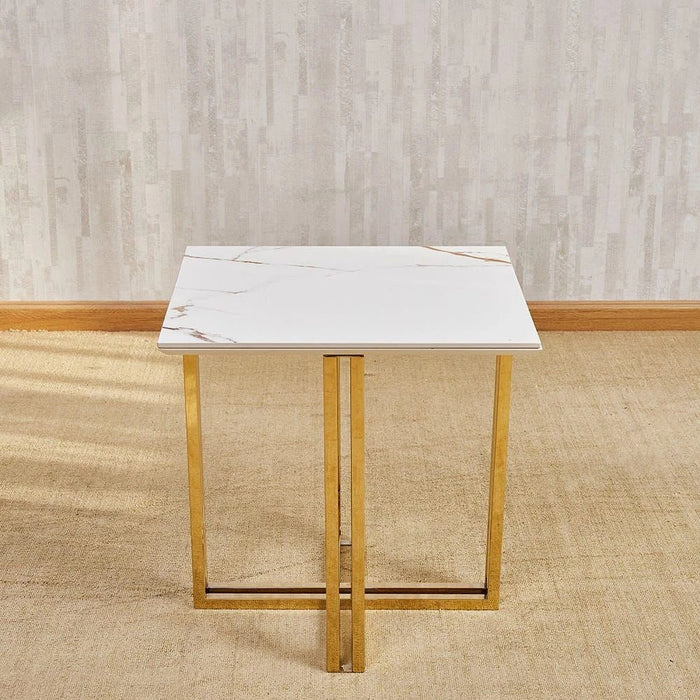 Tunesia End Table Sintered stone- White/Golden