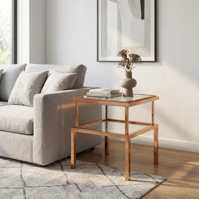 Geneva End Table-Gold/Glass-With 2-Year Warranty