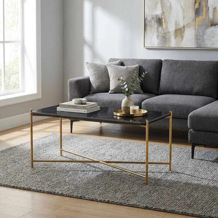 Kenn Sintered Stone High Coffee Table-Black/Gold-With 2-Year Warranty