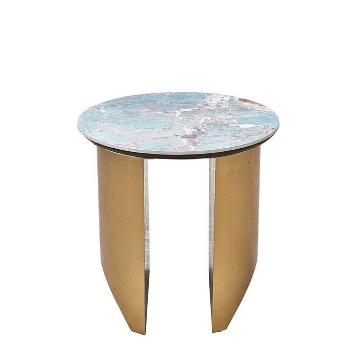 Conley Sintered Stone Round End Table-Green/Gold-With 2-Year Warranty