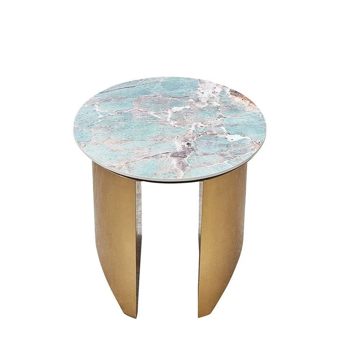 Conley Sintered Stone Round End Table-Green/Gold-With 2-Year Warranty