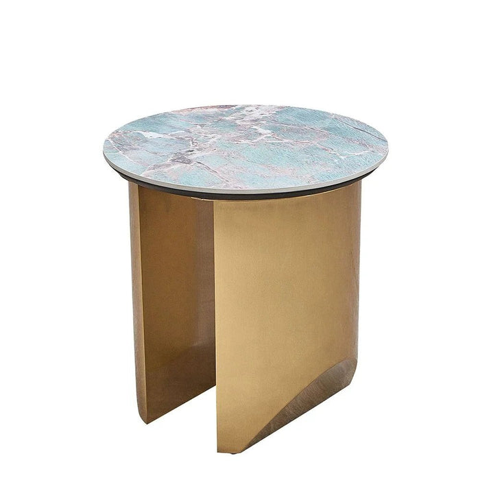 Conley Sintered Stone Round End Table-Green/Gold-With 2-Year Warranty