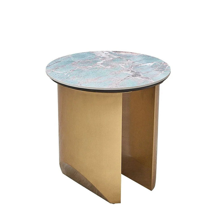 Conley Sintered Stone Round End Table-Green/Gold-With 2-Year Warranty